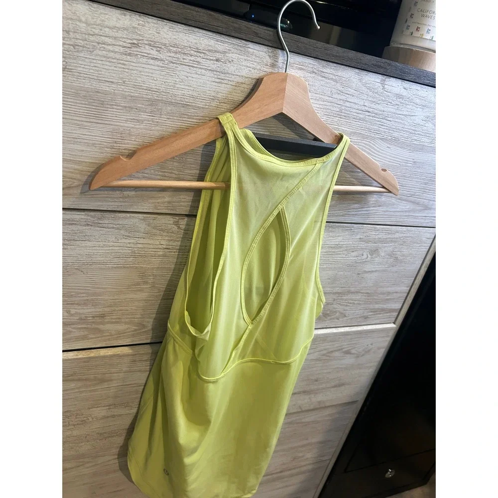 Lululemon High Neck Mesh Back Keyhole Running Tank Top Yellow Size 6 - Picture 4 of 6
